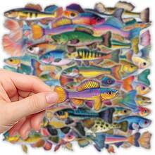 50pcs Fish Stickers For Decorating Phone Cases, Scrapbooks, Journals, Planners, Luggage, Guitars, Skateboards - Multicolor - View 7