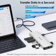 Hub màn hình kép 4K, trạm kết nối laptop 10 trong 1 USB C 10G, bộ chuyển đổi đa cổng với hai cổng HDMI 4K, PD IN 100W, USB-A/C 3.2 10Gbps, USB-A 5Gbps, USB 2.0, Gigabit RJ45 - Xem 6