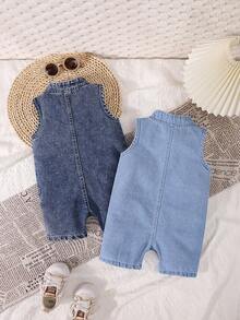 Bộ 2 áo liền quần không tay bằng vải denim cho bé gái mùa hè, áo liền quần thường ngày cho trẻ sơ sinh và trẻ nhỏ. - Nhiều màu - Xem 2