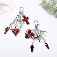 Móc khóa kim loại hình chữ thập trái tim đỏ phong cách retro sáng tạo, hình đầu lâu cá nhân hóa, phụ kiện túi xách độc đáo, mặt dây chuyền, phụ kiện, dây đeo điện thoại di động - Nhiều màu - Xem 6