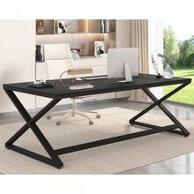 Large Black Desk Long Computer Table For Home Office, Modern Wide Executive Work Table For Writing Study, Simple Wood Metal Computer Table Gaming Table Workstation In Bedroom, Black Oak, 70 In - Dark Oak - View 8