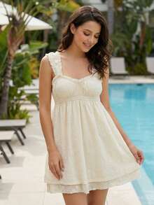 Women Summer Sleeveless Dress Floral Embroidery Loose Party A-Line Dress For Beach Club Streetwear - 淺黃色 - 查看 5