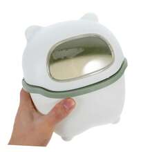 IMIKEYA Cubo De Basura De Escritorio Mini Con Tapa, Pequeño Bote De Basura De Dibujos Animados Oso, Plástico Saludable Blanco y Verde, Para Habitaciones Infantiles y Oficina, - 1 - Ver 4