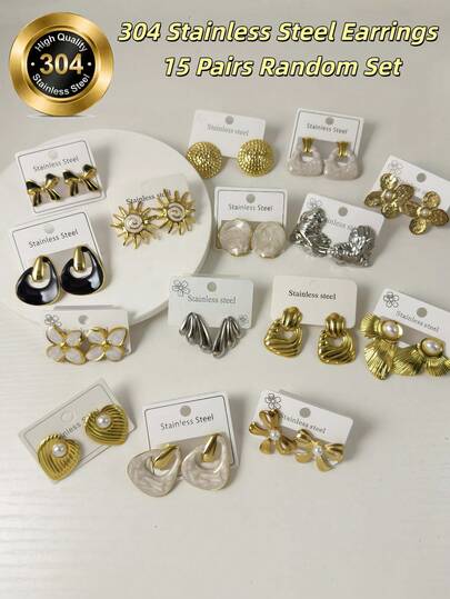 20只装/时尚新颖不锈钢耳环/一套大号耳钉，卡通风格设计，融合油滴水果和蝴蝶图案。手工制作，粗细和尺寸略有不同。[东莞制造] 随机发货