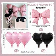 6pcs/Set Bow Decor Balloon Set, With Heart-Shaped Balloons And Printed Bow Balloons, Suitable For Birthday, Confession, Proposal, Engagement, Wedding, Bachelorette Party, Anniversary, Bridal Shower, Valentine's Day - Multicolor - View 11