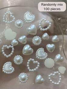 100pcs New Flat Pearl Nail Art Decorations, Mixed Hollow Heart Shaped Nail Rhinestones, DIY Handmade Nail Accessories, Nail Art Supplies, Y2K Style, Suitable For Home And Salon Use - Multicolor - View 6