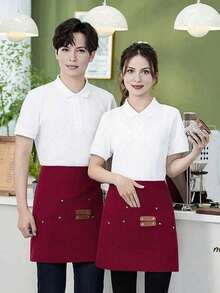 Water-Resistant & Oil-Proof Waist Apron, Fashionable Apron For Restaurant, Cafe, Hotpot Shop Staff, Hairstylist - A - View 10