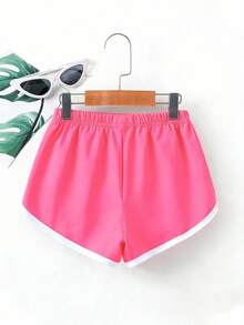 2pcs Casual Set Designed For Girls, Featuring Embroidered Bow Pattern Round Neck T-Shirt & Shorts, Summer Fashionable And Comfortable New Set - Hot Pink - View 8