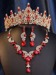 Bộ 4 món trang sức sang trọng và thanh lịch kiểu Baroque gồm vòng cổ và bông tai đính đá, thích hợp cho cô dâu, đám cưới và các sự kiện. - Nhiều màu - Xem 10