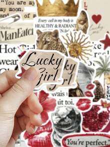 50pcs Gold & Red Y2K Girl Stickers, Waterproof PVC, Gifts, Cartoon Decor, Scrapbooking, Notebook, Laptop, Luggage, Guitar, Cup, Phone Case, DIY Stickers - Multicolor - View 6