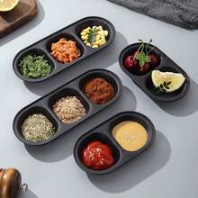 2/5pcs Multi-Compartment Dipping Sauce Plates, Easy To Clean - Ideal For Barbecue Sauce, Condiments, Great For Camping, Picnics And Home Use - Perfect For Jams, Nuts, Soy Sauce, Seasonings, Side Dishes, Parties, Kitchen, Snacks, Fruits, Grilling, Desserts - Unbreakable Plastic, Dishwasher And Microwave , Excellent For Appetizers, Condiments, Snacks - Perfect Choice For Kitchen Use - Black - View 2
