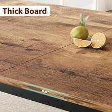 Mesa de comedor estilo granja industrial de 78,7 pulgadas para 6-8 personas, superficie extra ancha con borde biselado moderno, patas de metal negro mate, tablero MDF de alta densidad, fácil montaje - Marrón - Ver 8