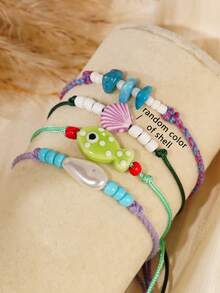 4pcs Bohemian Fish & Shell Beaded Multi-Layer Bracelet Set, Suitable For Summer, Party, Beach Jewelry (Shell Color Random, Fish Appearance Size & Color May Vary) - Multicolor - View 3