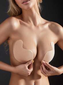 1 Pair Strapless Silicone Adhesive Bra Cups, Invisible Cleavage Enhancing Bra Tape For Backless Dresses, Suitable For Prom, Party, Wedding, Breathable And Reusable - Apricot - View 1