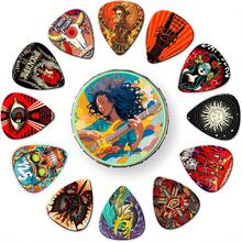 Set 12 Pick Gitar dengan Kotak Logam - Pilihan Ketebalan 0,46/0,71/1,0mm, Aksesori Instrumen Bertema Punk Berwarna-warni, Pick Ukulele, Hadiah untuk Pecinta Musik dengan Desain yang Cerah - MultiWarna - View 9