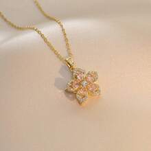 Spinning Necklace For Women Silver Flower Fidget Necklace, Rotatable Crystal Blossom Pendant Necklace Adjustable Length, Spinning Fidget Necklace Redbud Flower Design, Funny Summer Fashion Jewelry For Daily Wear Office Party Travel Gift For Her Friend Mom Wife Girlfriend - 粉色 - 查看 3