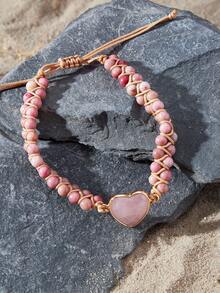 Opalesca 1pc Bohemian Style Natural Amethyst Love Bracelet, Adjustable Double Layer Wrap Around Design - Style 3 - View 2