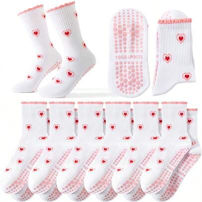 女士瑜伽及户外运动防滑袜，舒适透气，防滑耐穿，Red Heart品牌普拉提运动袜，适合舞蹈、健身训练、芭蕾和瑜伽，清新荷叶边中筒袜