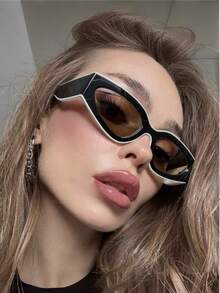 1pc 2026 New Retro Cat Eye Colorblock Fashion Glasses For Women, Suitable For Daily Wear, Back To School Essential, Oval Cat Eye Shape - Multicolor - View 3