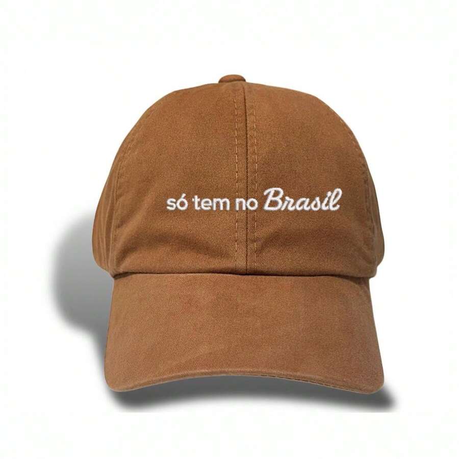 Unisex Dad Hat In 100% Cotton Twill With Curved Brim, Custom Designed. Only Available In Brazil. - Brown Embroidered White - View 1