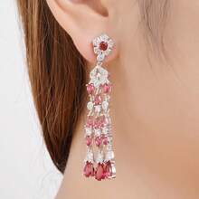 1 Đôi bông tai nữ thời trang dáng dài, thiết kế tua rua + dây tua rua + bóng bẩy, quà tặng ngày lễ, phụ kiện sang trọng thanh lịch cho tiệc cưới, quà tặng cho quý cô. - bông tai - Xem 1