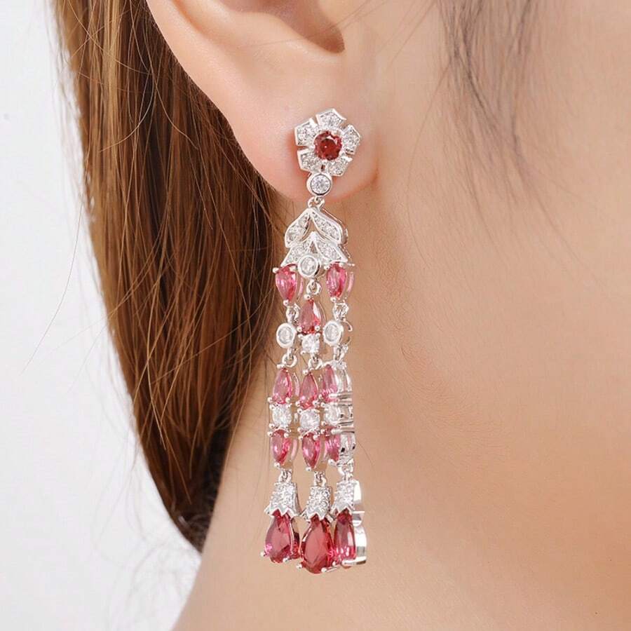 1 Đôi bông tai nữ thời trang dáng dài, thiết kế tua rua + dây tua rua + bóng bẩy, quà tặng ngày lễ, phụ kiện sang trọng thanh lịch cho tiệc cưới, quà tặng cho quý cô. - bông tai - Xem 1