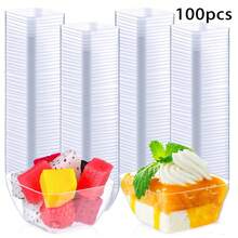 50pcs/100pcs Mini Dessert Bowls, Mini Transparent Jelly Cups, Square Yogurt Cups, Reusable Fruit Ice Cream Cake Pudding Cups, Party Transparent Plastic Pudding Appetizer Cups, Small Reusable Serving Bowls, Ideal For Birthday, Party Events, Quality Life Choice - Transparent - View 13