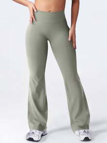 Yefecy Quần yoga ống loe nữ, quần legging tập thể dục không đường may, co giãn, nâng mông, che khuyết điểm nếp nhăn. - Màu Xám nhạt - Xem 2