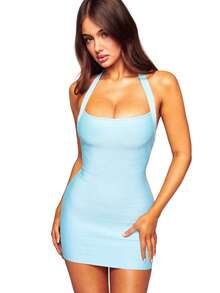 Women's Spaghetti Strap Bodycon Midi Dress - Sexy Slip Dress For Summer & Evening - Blue - View 1