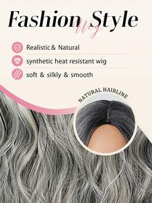 Perruque synthétique longue et ondulée de 26 pouces, dégradé de racines foncées à gris, raie au milieu, aspect naturel, résistante à la chaleur, convient pour un usage quotidien, les fêtes et le cosplay. Fibre de haute qualité résistante à la chaleur, couleur dégradé grise, style long et ondulé classique, ligne de cheveux réaliste, ajustement confortable, perruque synthétique longue et ondulée avec raie au milieu, apparence naturelle, perruque résistante à la chaleur pour un usage quotidien, les fêtes et le cosplay pour les femmes - Mettre en surbrillance le gris - Voir 7