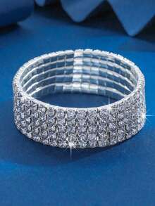 1条女士闪亮水晶弹力手链，优雅派对风格可调节手镯 - 銀白色 - 查看 7