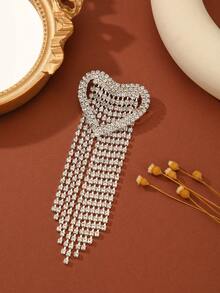 1pc European And American Style Minimalist Rhinestone Bow Heart Tassel Brooch, Suitable For Daily Wear, Banquet, Gift - Heart - View 4