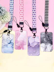 1pc Marble Texture Gold Foil Slide Card Holder, Student ID Card Lanyard Pouch, Suitable For Cards And ID - Multicolor - View 4