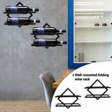 Wall-Mounted Wine Bottle Rack - Foldable Hanging Dual-Bottle Wine Storage Rack - Wall-Mount Wine Holder For Kitchens, Bars, Or Wine Cellars (Black) - 黑色 - 查看 6