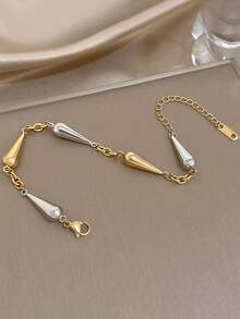 1pc Dual-Tone Water Drop Shaped Chain Link Bracelet For Women, Suitable For Summer Boho Beach, Stainless Steel Material, Ideal Gift For Mom, Suitable For Daily, Party, Wedding, Valentine's Day, Anniversary, Music Festival, Christmas, Date, Easter And Other Occasions - Multicolor - View 4