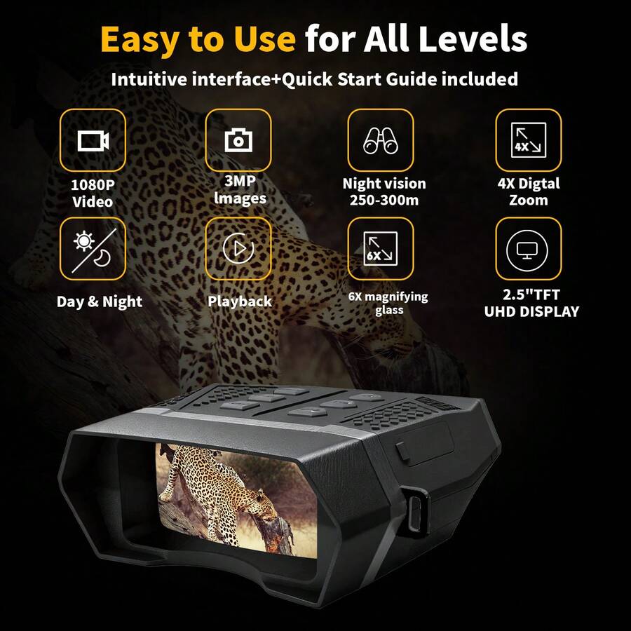 Suier 2K Night Vision High Definition Equipment, Professional 2K Photos And 1080P Videos, Equipped With 2.5-Inch Large Screen, 400m Full Dark Vision, 4X Digital Zoom, 6X Brightness Adjustment, 4 Visual Color Effects, Suitable For Outdoor Adventure, Camping, Wildlife Observation, Stargazing And More!