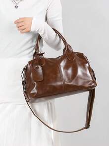 1 Piece Fashionable Women's Shoulder Bag, Suitable As A Mother's Day Gift, Minimalist And Casual Design, Shoulder And Crossbody Bag For Ladies, Bag For Middle-Aged Moms, Leather - 棕色 - 查看 7