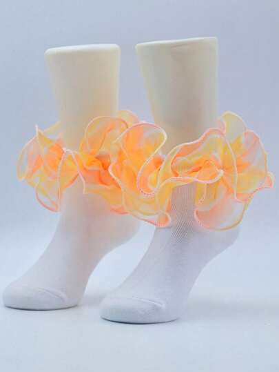 1 đôi tất cổ chân kiểu công chúa ren hoa nhún bèo cho bé gái/trẻ nhỏ