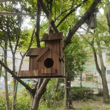 Three-Chamber Hanging Bird House, Natural Wooden Bird Nest With Clear Wood Grain, Outdoor Weatherproof Bird Shelter, Ideal For Garden Patio Backyard Birding & Nature Decoration - 1 cái - Xem 9