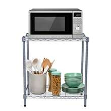 Mind Reader Microwave Shelf Storage Shelves Countertop Organizer Kitchen Rack Metal 22.75"L x 13.25"W x 21.25"H - Plateado - Ver 9