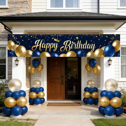 1 Piece, Happy Birthday Banner With Balloon Background For Birthday Party Decorations, Party Banner Decor, Birthday Party Supplies, Birthday Party Background Decor, Indoor And Outdoor Home Decoration, Photo Props.