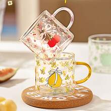 水果图案小玻璃杯，适合盛装饮料、品尝、茶、浓缩咖啡，日常使用，居家、餐厅、下午茶、咖啡馆、礼品、节日礼品。 - 彩色 - 查看 3