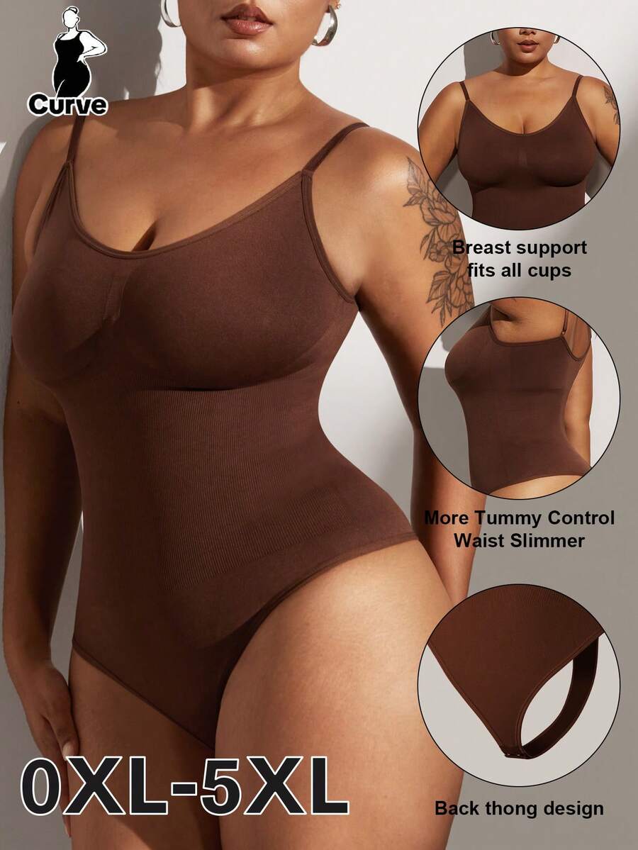 1 buah Bodysuit Pengangkat Bokong Tanpa Jahitan Ukuran Plus Wanita, Thong Pembentuk Tubuh, Musim Panas - Coklat - View 1