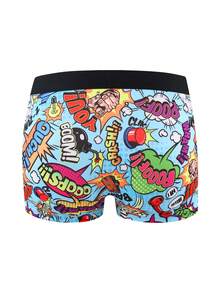 6 pièces Boxers imprimés pour hommes, motif graffiti aléatoire, sous-vêtements graphiques, convient pour Noël - Multicolore - Voir 2