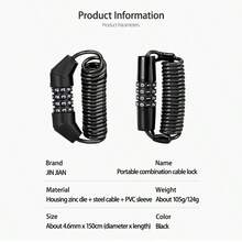 ROCKBROS 1pc Bicycle Mini Anti-Theft Lock, Bike Lock Chain, Backpack Lock, Bicycle Accessories, Password Lock - Black - View 3
