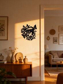 1pc Eye With Butterflies & Flowers Metal Wall Art, Black Floral Wall Decor, Metal Crafts, Modern Living Room Bedroom Home Decoration, Outdoor Indoor Wall Hanging Ornament, Housewarming Gift - Black - View 7