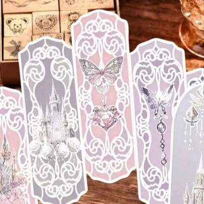 10pcs Cartoon Dreamy Castle Bookmarks, Minimalist Stationery Creative Material, Suitable For Reading, Scrapbooking, DIY