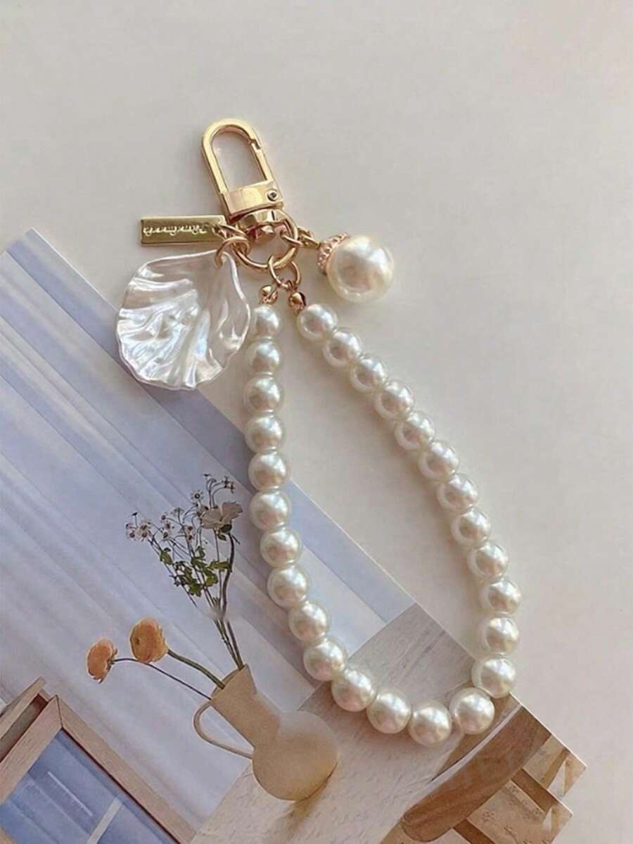 1件女款貝殼仿珍珠串珠鑰匙圈(珍珠鍊可按長度剪斷,珠子數量隨機) - 金色 - 查看 1