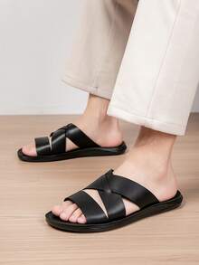 New Spring/Summer Men's Slippers Comfortable Fashionable Cross Strap Design Indoor/Outdoor Sandals - All Black - View 5