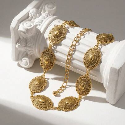 1件复古时尚个性化腰链，金色波西米亚风纹理腰带，裙链，裤链，适合女性日常穿着和派对场合